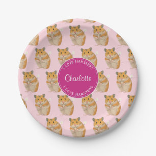 I love Hamsters Pink Hamster Pattern Paper Plates