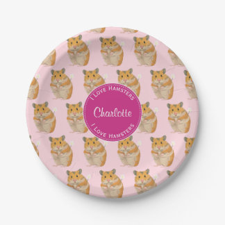 I love Hamsters Pink Hamster Pattern Paper Plates