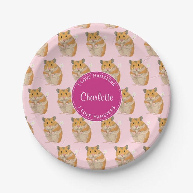 I love Hamsters Pink Hamster Pattern Paper Plates (Front)