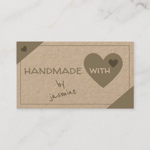 I Love Handmade With Hearts Modern Kraft Paper Business Card