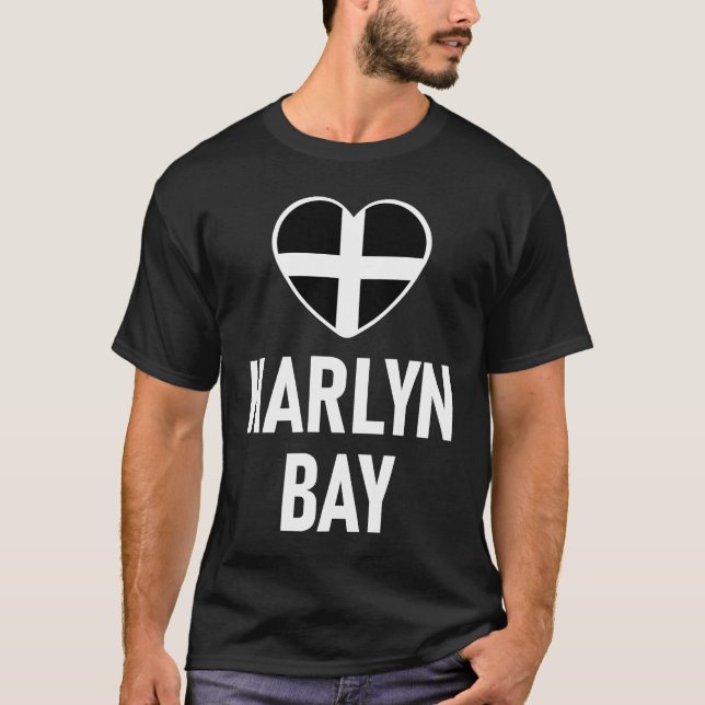 I Love Harlyn Bay Cornwall Flag Heart Saint Piran  T-Shirt (Front)