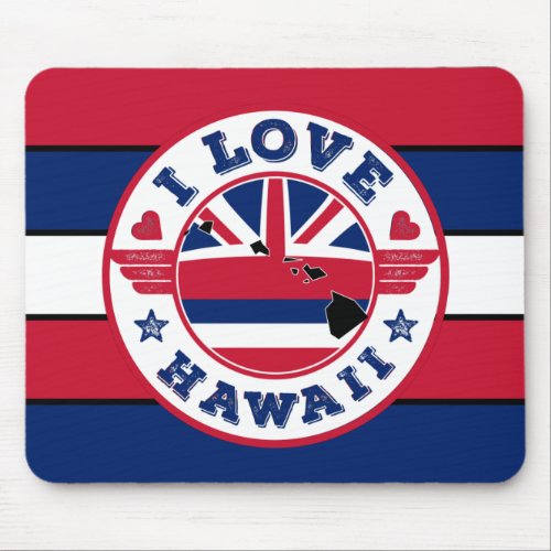 I Love Hawaii Retro Stripes State Map and Flag Mouse Pad