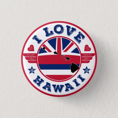 I Love Hawaii State Map and Flag Button