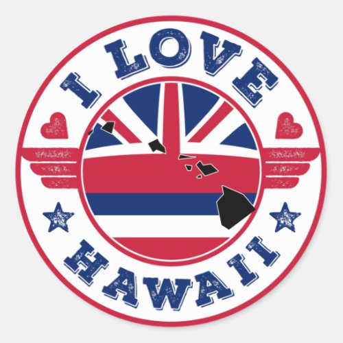 I Love Hawaii State Map and Flag Classic Round Sticker