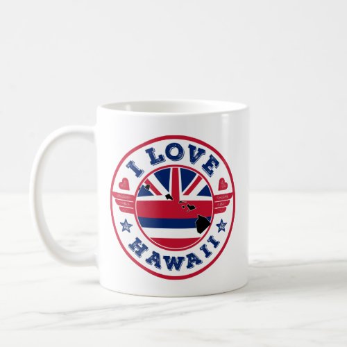 I Love Hawaii State Map and Flag Coffee Mug