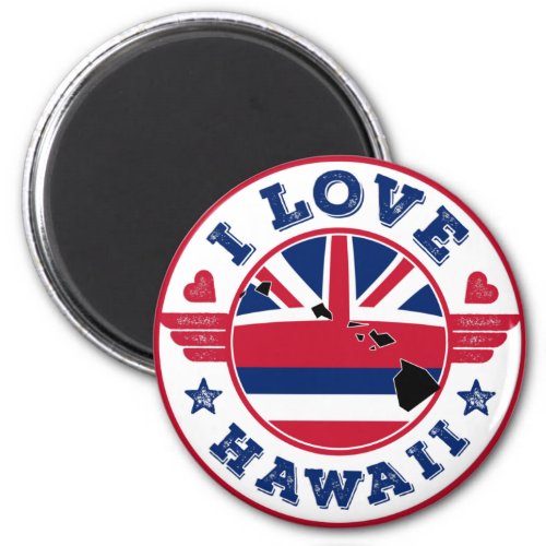 I Love Hawaii State Map and Flag Magnet