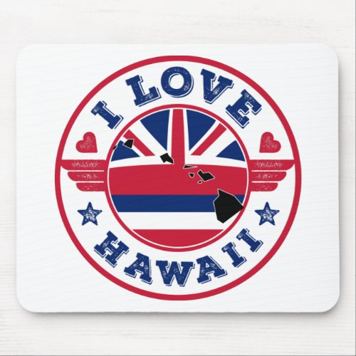 I Love Hawaii State Map and Flag Mouse Pad