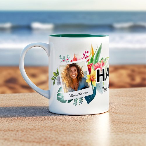 I love Hawaii Tropical Theme Photo Collage Coffee Two_Tone Coffee Mug