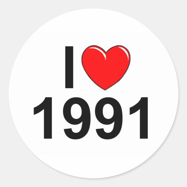 I Love (Heart) 1991 Classic Round Sticker (Front)