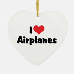 I Love Heart Airplanes Ceramic Ornament