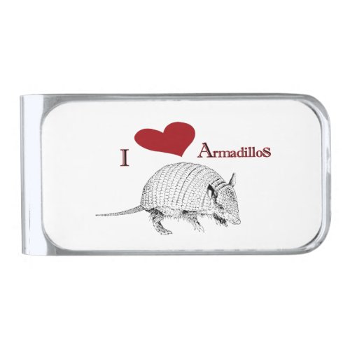 I Love Heart Armadillos Silver Finish Money Clip