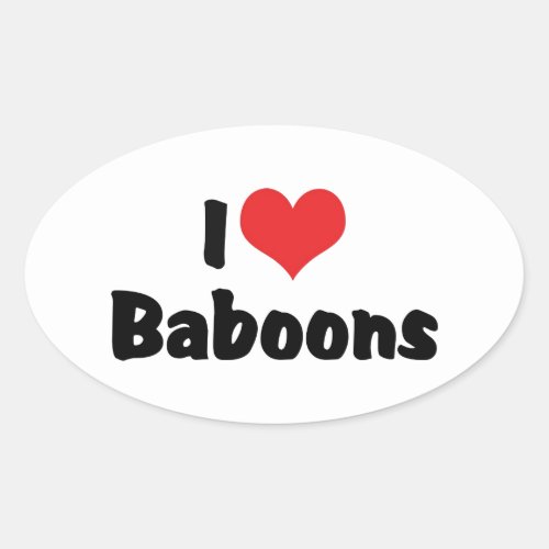 I Love Heart Baboons Oval Sticker