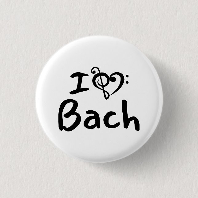 I love heart Bach Classical Music Black Text Button (Front)