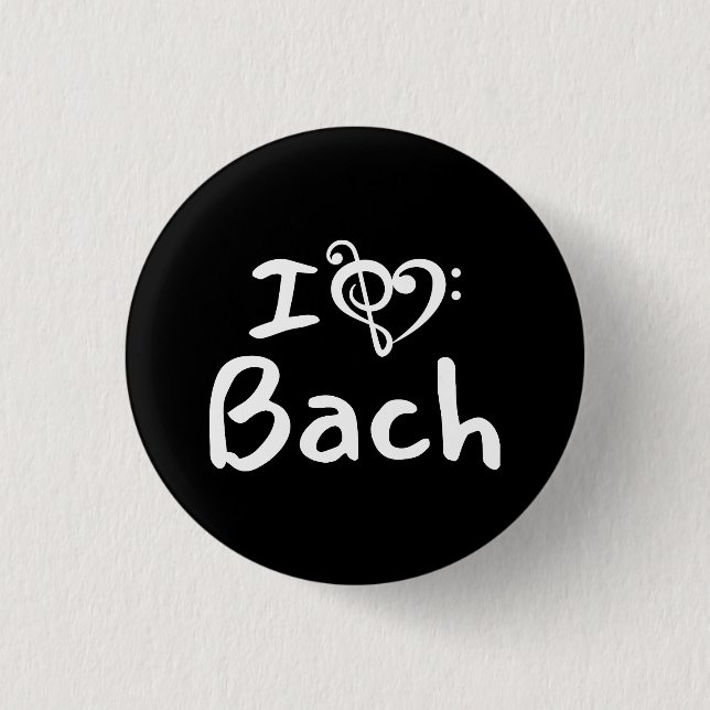 I love heart Bach Classical Music White Text Button (Front)