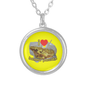 I Love (Heart) Banana Pancake ... Thai Street Food Silver Plated Necklace