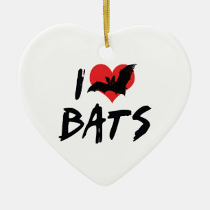 I Love Heart Bats Ceramic Ornament