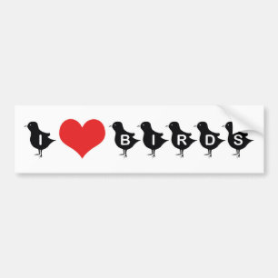 I Love Heart Birds Bumper Sticker