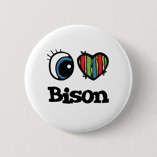 I Love (Heart) Bison Pinback Button (Front)