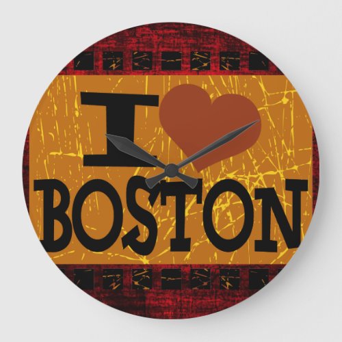 I love heart Boston _ Vintage Boston 3 Large Clock