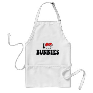 I Love Heart Bunny Rabbits Adult Apron