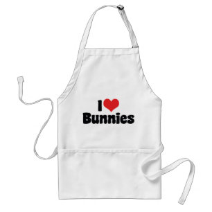 I Love Heart Bunny Rabbits Adult Apron
