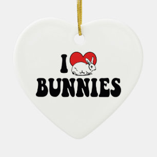 I Love Heart Bunny Rabbits Ceramic Ornament