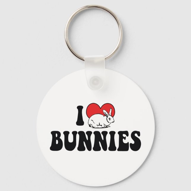 I Love Heart Bunny Rabbits Keychain (Front)
