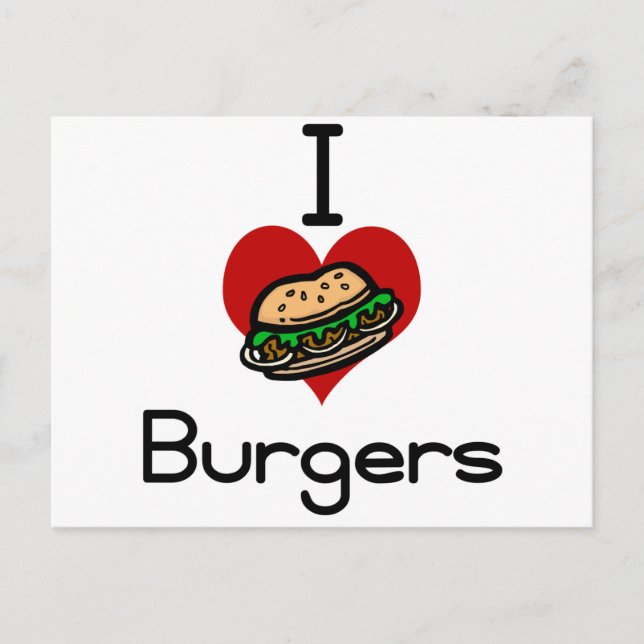 I love-heart burgers postcard (Front)