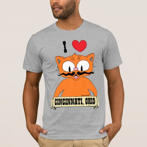 I LOVE heart CINCINNATI OHIO Mustache Cat T_Shirt