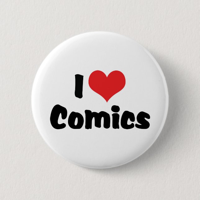 I Love Heart Comics - Comic Book Lover Pinback Button (Front)