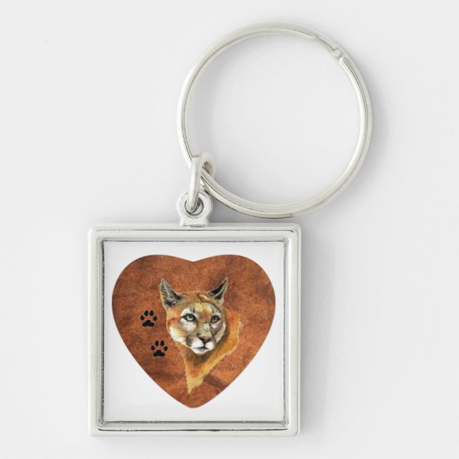 I Love, Heart, Cougar  Animal, Nature, Wildlife Keychain (Front)