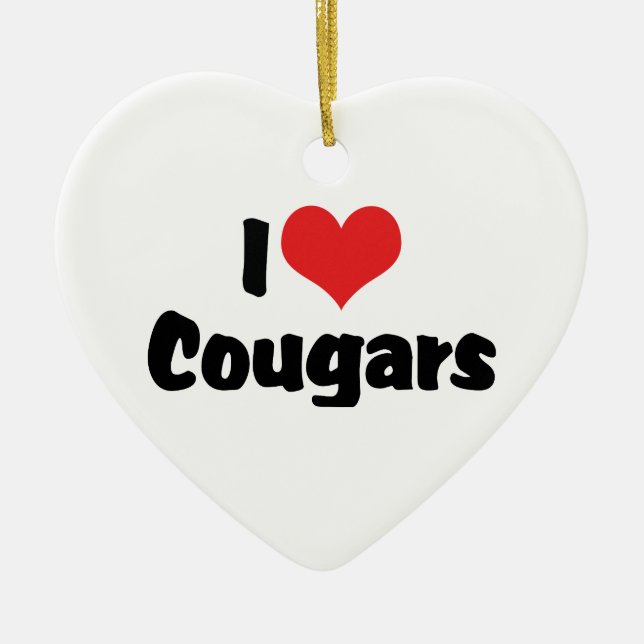 I Love Heart Cougars Ceramic Ornament (Front)