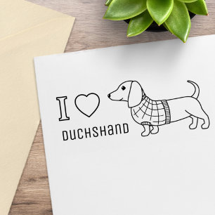 I Love Heart Dachshund Wiener Dog Plaid Sweater Rubber Stamp