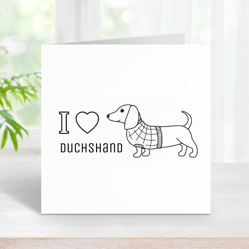I Love Heart Dachshund Wiener Dog Plaid Sweater Rubber Stamp