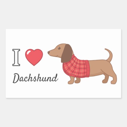 I Love Heart Dachshund Wiener Dog Red Sweater Rectangular Sticker
