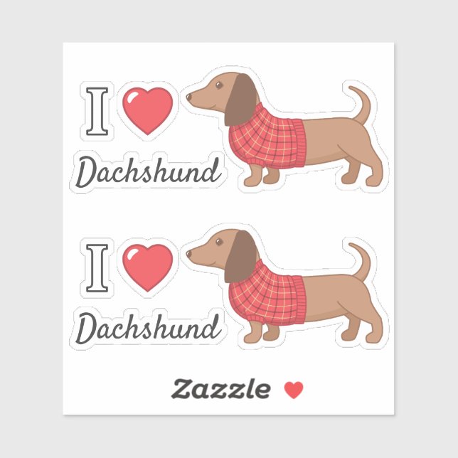 I Love Heart Dachshund Wiener Dog Red Sweater Sticker (Sheet)