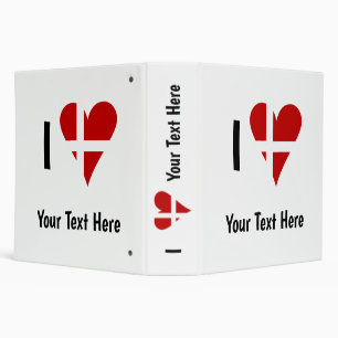 I  Love (Heart Danish Flag) Personalized Text 3 Ring Binder