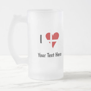 I Love (Heart Danish Flag) Personalized Text Frosted Glass Beer Mug