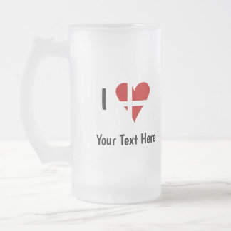 I  Love (Heart Danish Flag) Personalized Text Frosted Glass Beer Mug