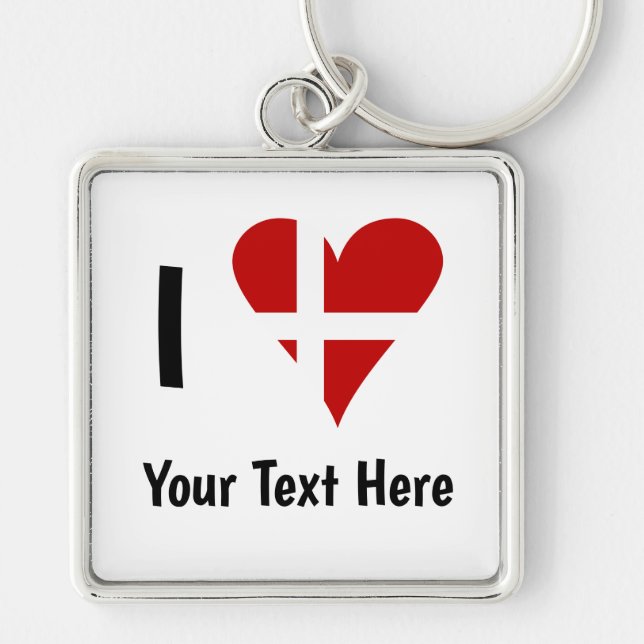 I  Love (Heart Danish Flag) Personalized Text Keychain (Front)
