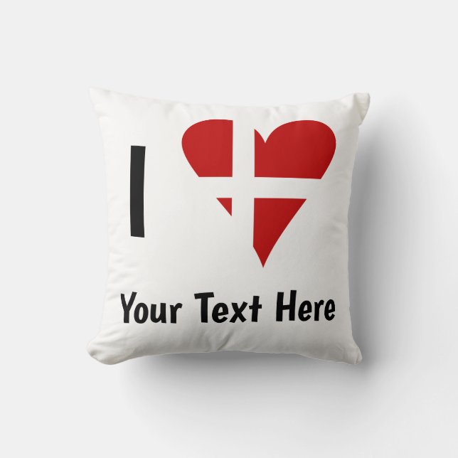 I  Love (Heart Danish Flag) Personalized Text Throw Pillow (Front)