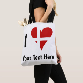 I  Love (Heart Danish Flag) Personalized Text Tote Bag