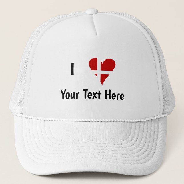 I  Love (Heart Danish Flag) Personalized Text Trucker Hat (Front)