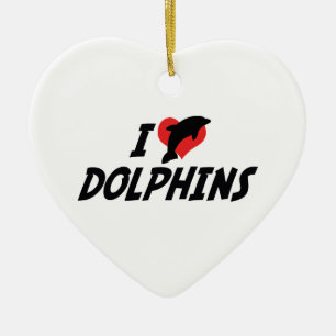 I Love Heart Dolphins - Dolphin Lover Ceramic Ornament
