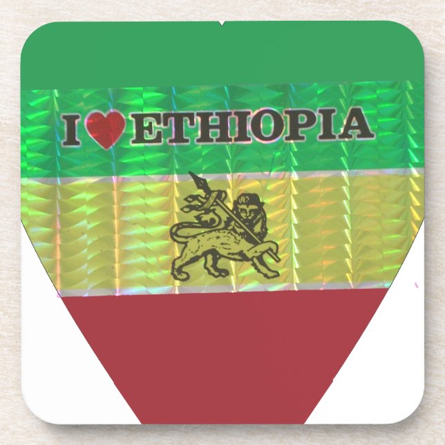 I Love Heart Ethiopia: Flag Art Motif Beverage Coaster (Front)