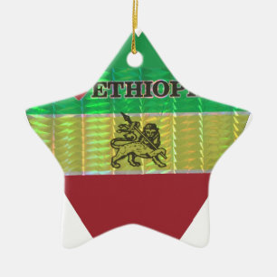 I Love Heart Ethiopia: Flag Art Motif Ceramic Ornament