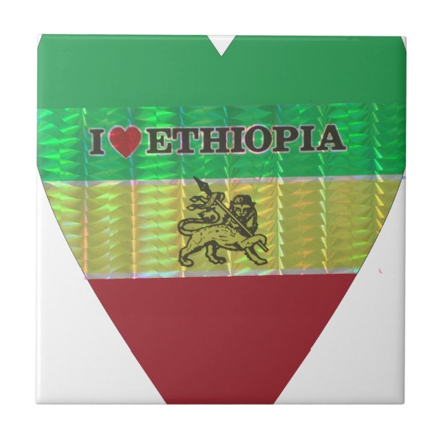 I Love Heart Ethiopia: Flag Art Motif Ceramic Tile (Front)