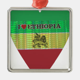 I Love Heart Ethiopia: Flag Art Motif Metal Ornament