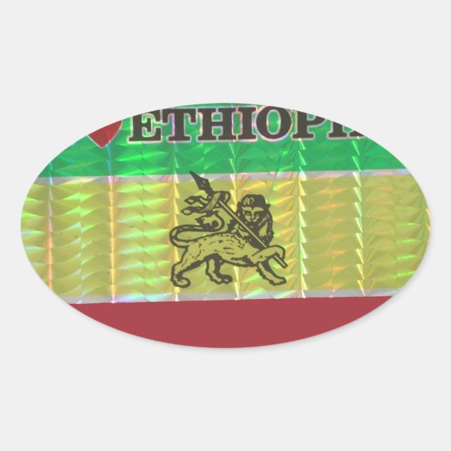 I Love Heart Ethiopia: Flag Art Motif Oval Sticker (Front)