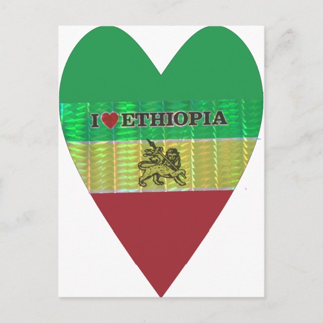 I Love Heart Ethiopia: Flag Art Motif Postcard (Front)